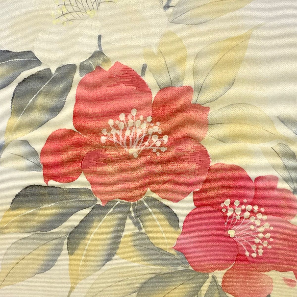 名古屋帯 秀品 落款 枝花 金彩 ぼかし ベージュ 正絹