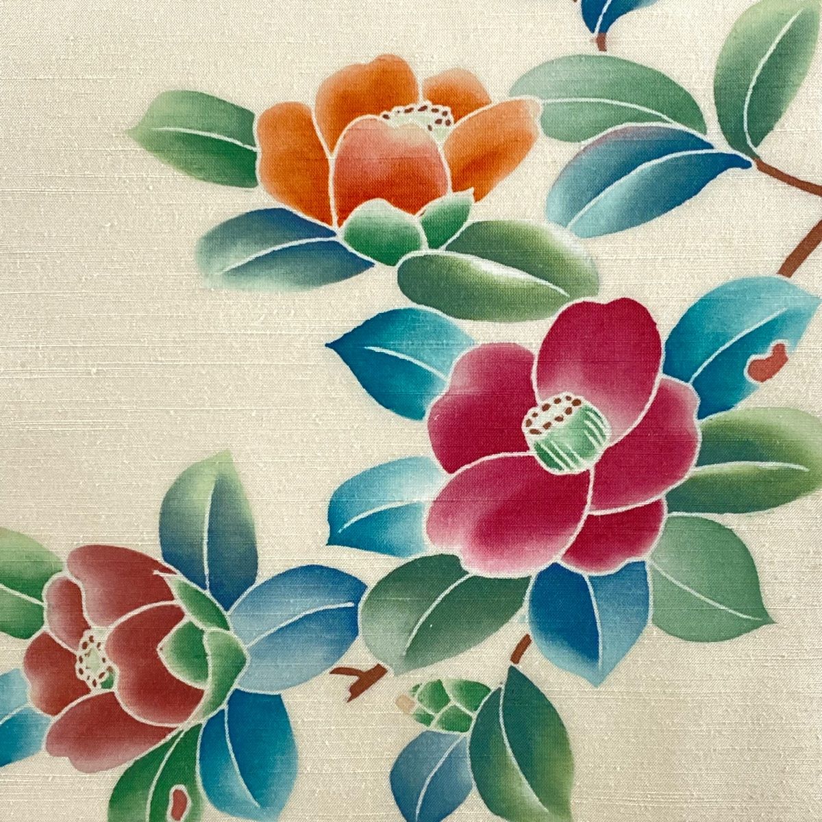 名古屋帯 秀品 落款 椿 ぼかし ベージュ 正絹