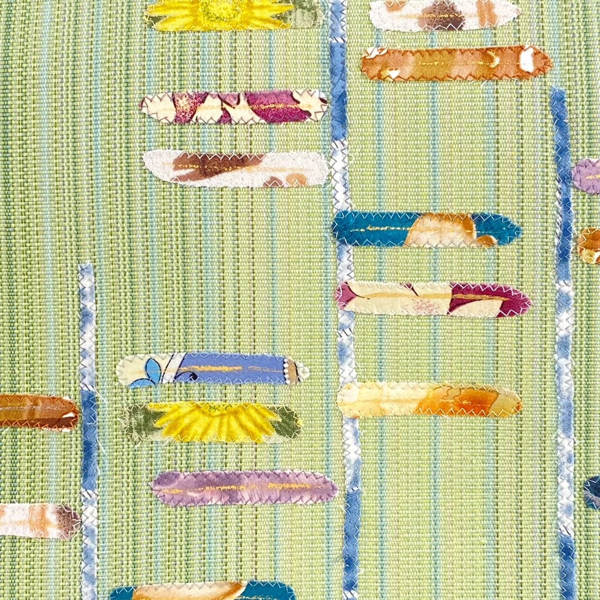 名古屋帯 秀品 松葉仕立て 八寸名古屋帯 縞 草花 金銀彩 薄緑 正絹