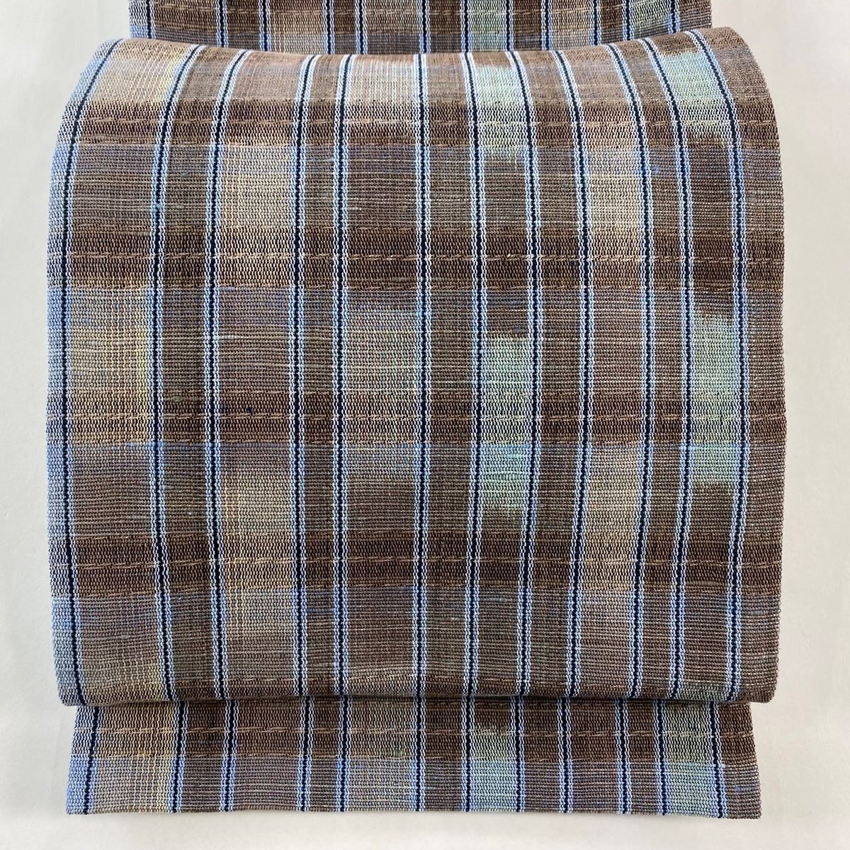 【美品】 名古屋帯 名品 越前竹紙布 縞 青灰色 綿 【】