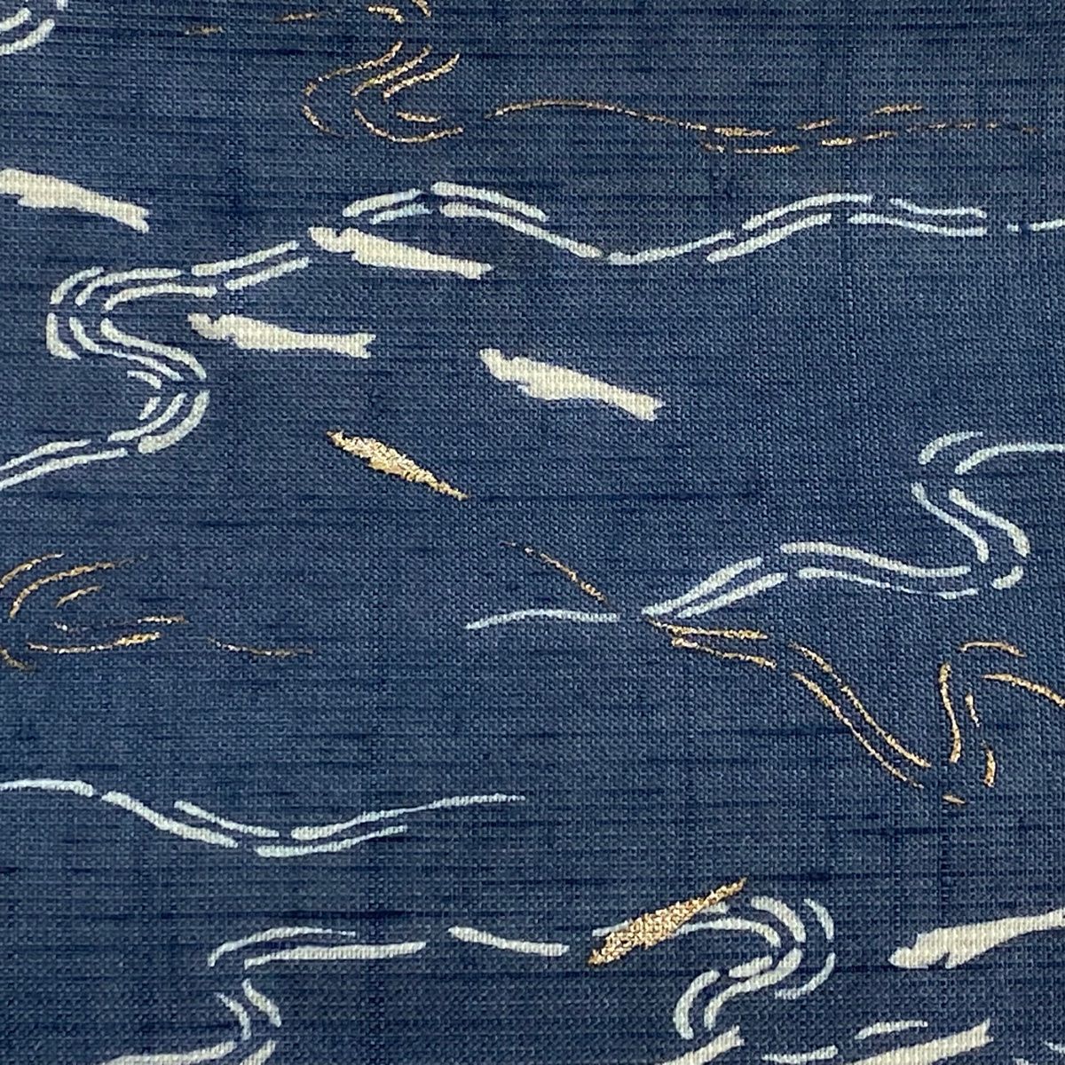 名古屋帯 夏帯 夏紬地 稚魚 流水 金彩 青灰色 正絹