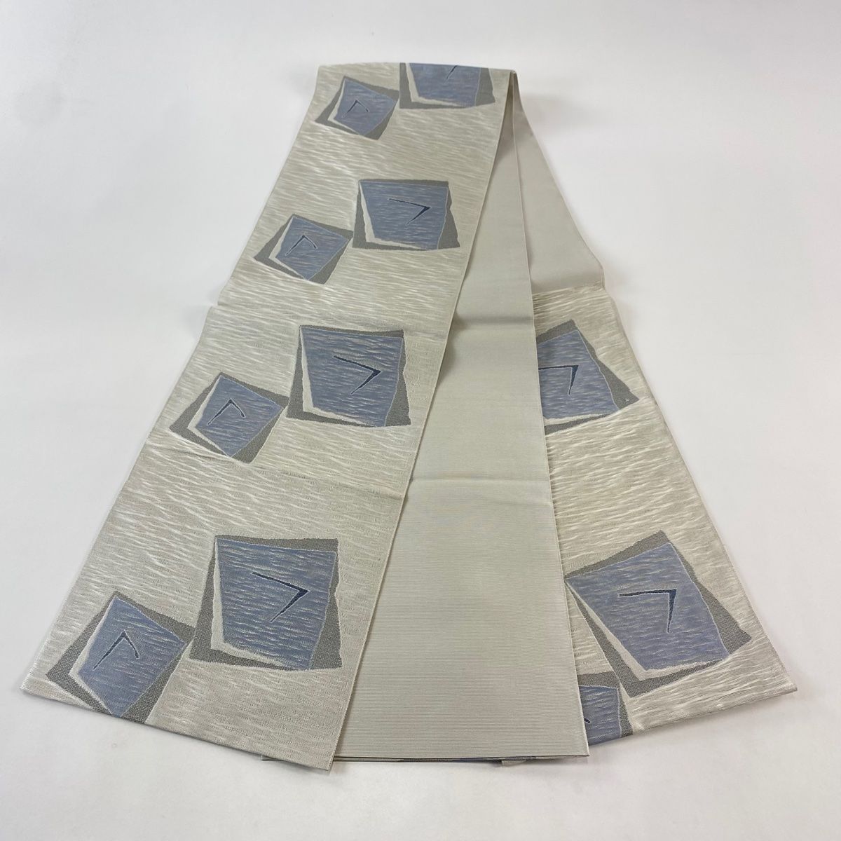  袋帯 色紙 幾何学模様 灰白 六通 正絹 袋帯 帯