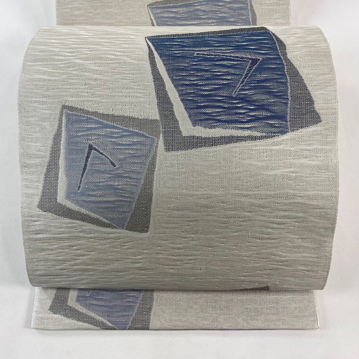 袋帯 色紙 幾何学模様 灰白 六通 正絹