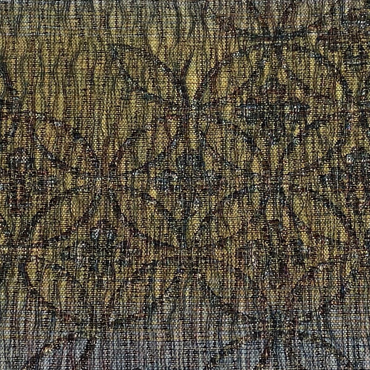 袋帯 七宝 段縞 金糸 箔 青灰色 六通 正絹