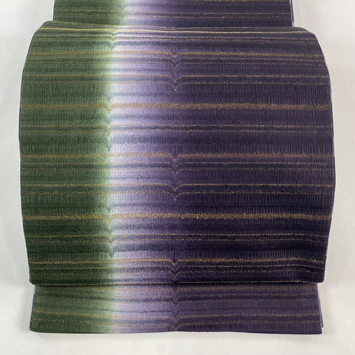 袋帯 縞 幾何学模様 金糸 濃紫 全通 正絹