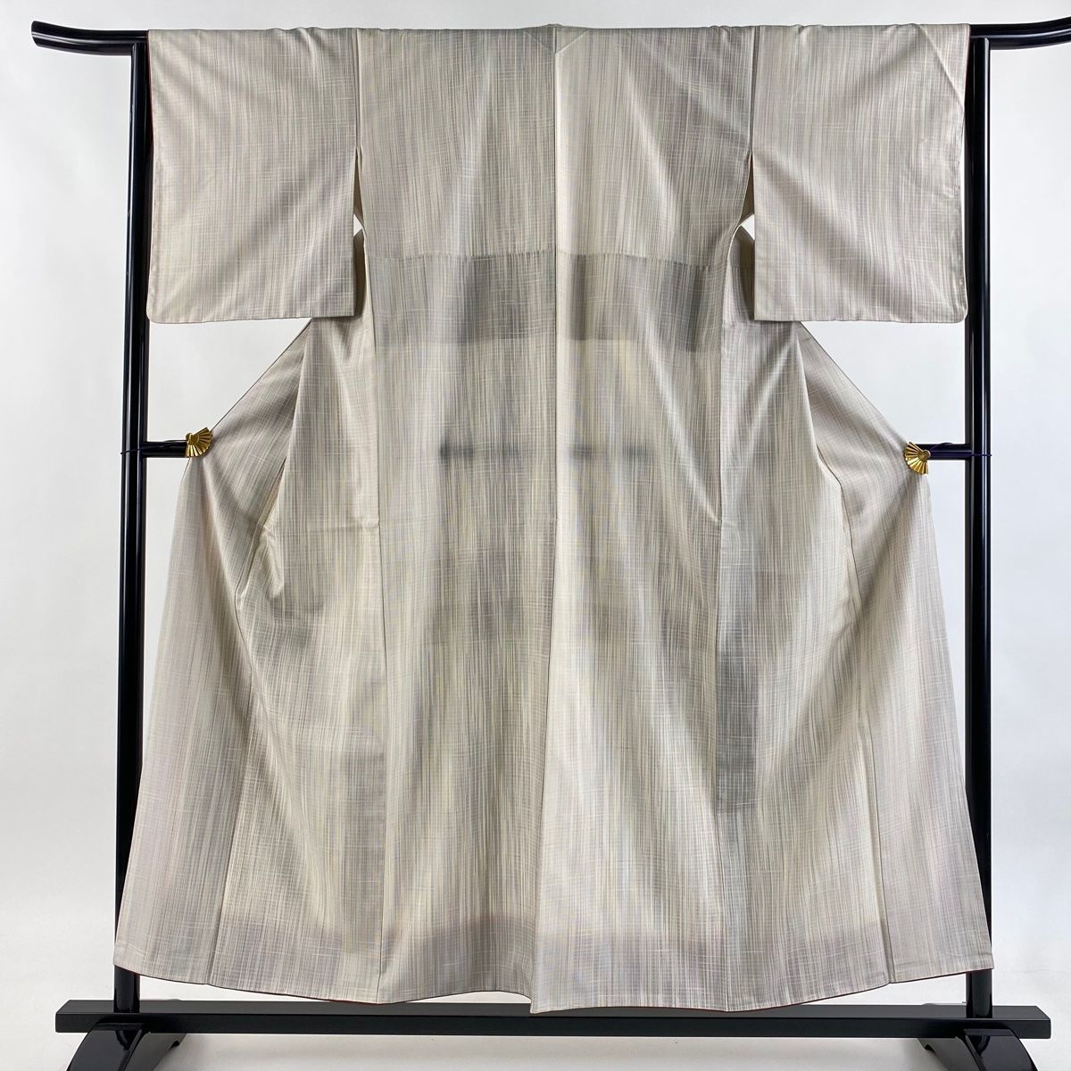 紬 身丈155 5 cm 裄丈63 S 袷 幾何学模様 クリーム 正絹 秀品