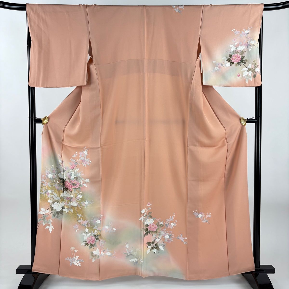 訪問着 身丈162 5 cm 裄丈68 L 袷 桜 金彩 ぼかし サーモンピンク 正絹 秀品