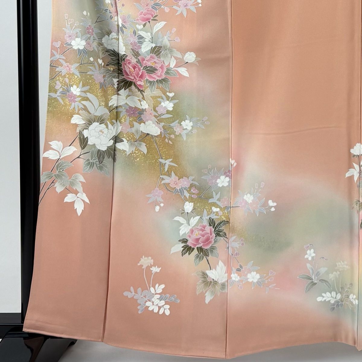 訪問着 身丈162 5 cm 裄丈68 L 袷 桜 金彩 ぼかし サーモンピンク 正絹 秀品