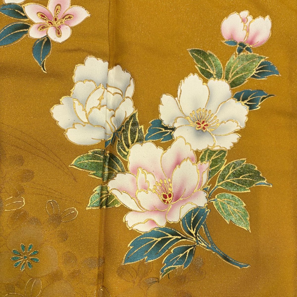  振袖 身丈150 5 cm 裄丈61 S 袷 枝花 萩 銀通し 金彩 山吹色 正絹 秀品 振袖 着物