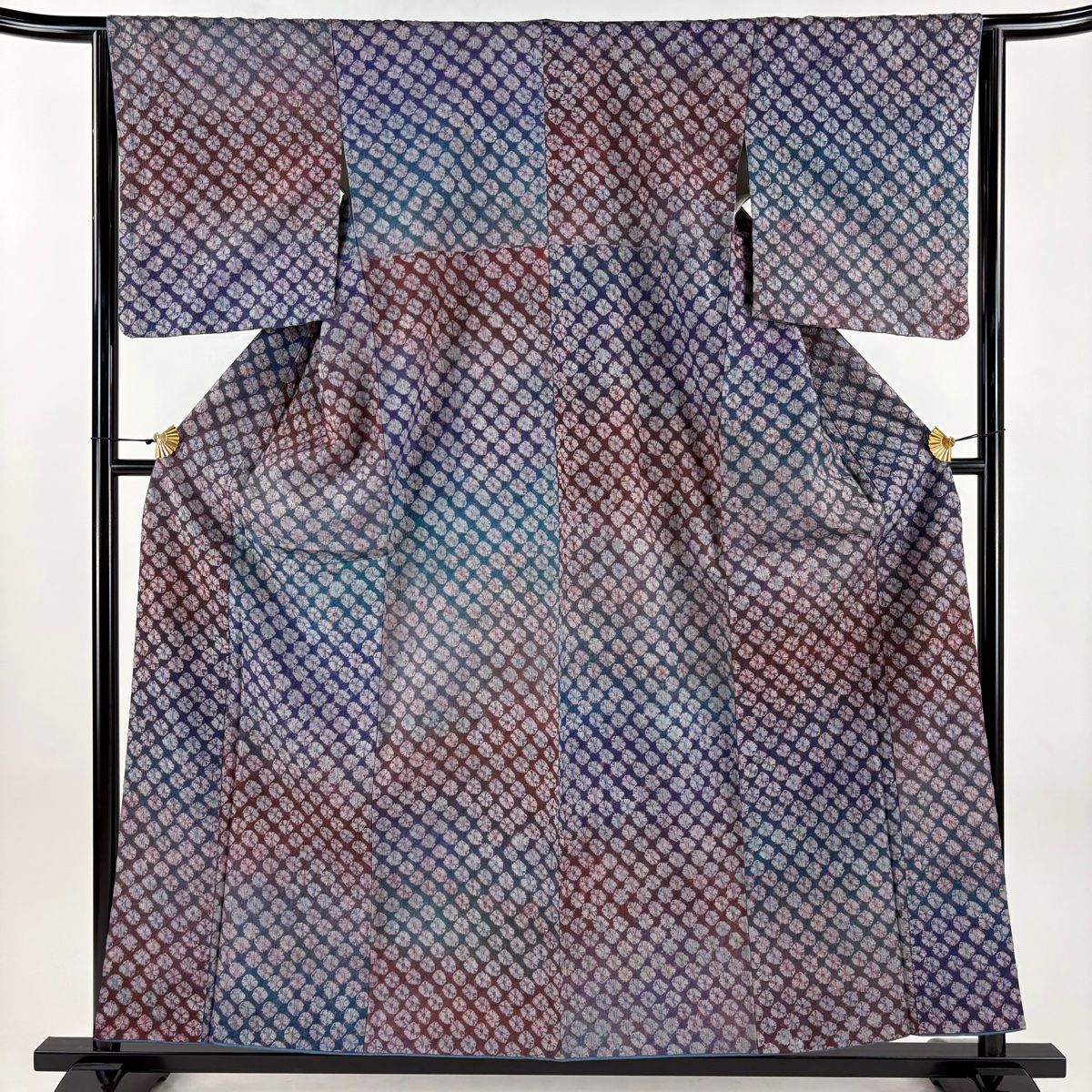 小紋 身丈158 cm 裄丈64 M 袷 幾何学 絞り 染め分け 青紫 正絹 秀品