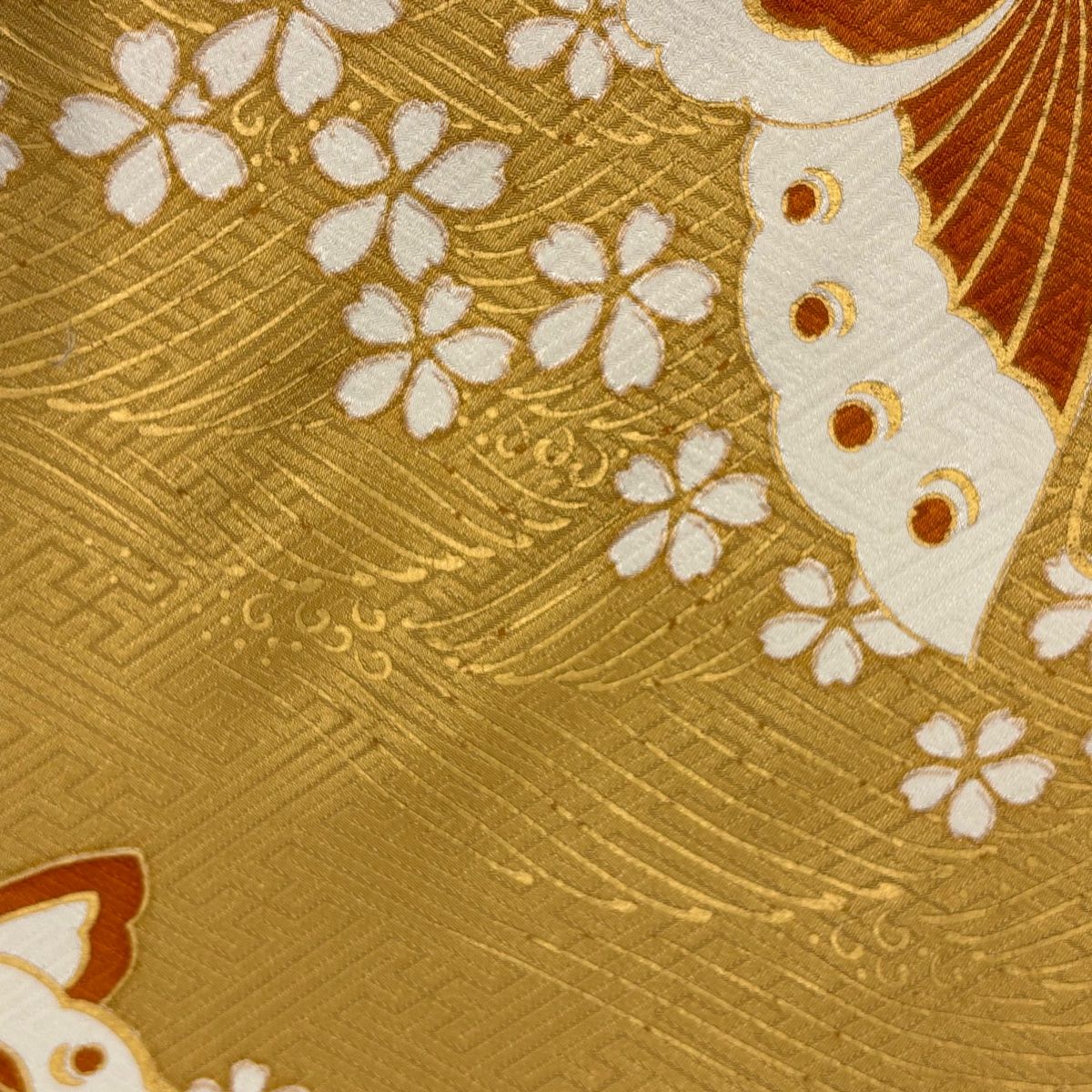  振袖 身丈158 5 cm 裄丈65 M 袷 鈴乃屋 枝垂れ桜 蝶 金糸 金彩 朱色 正絹 秀品 振袖 着物