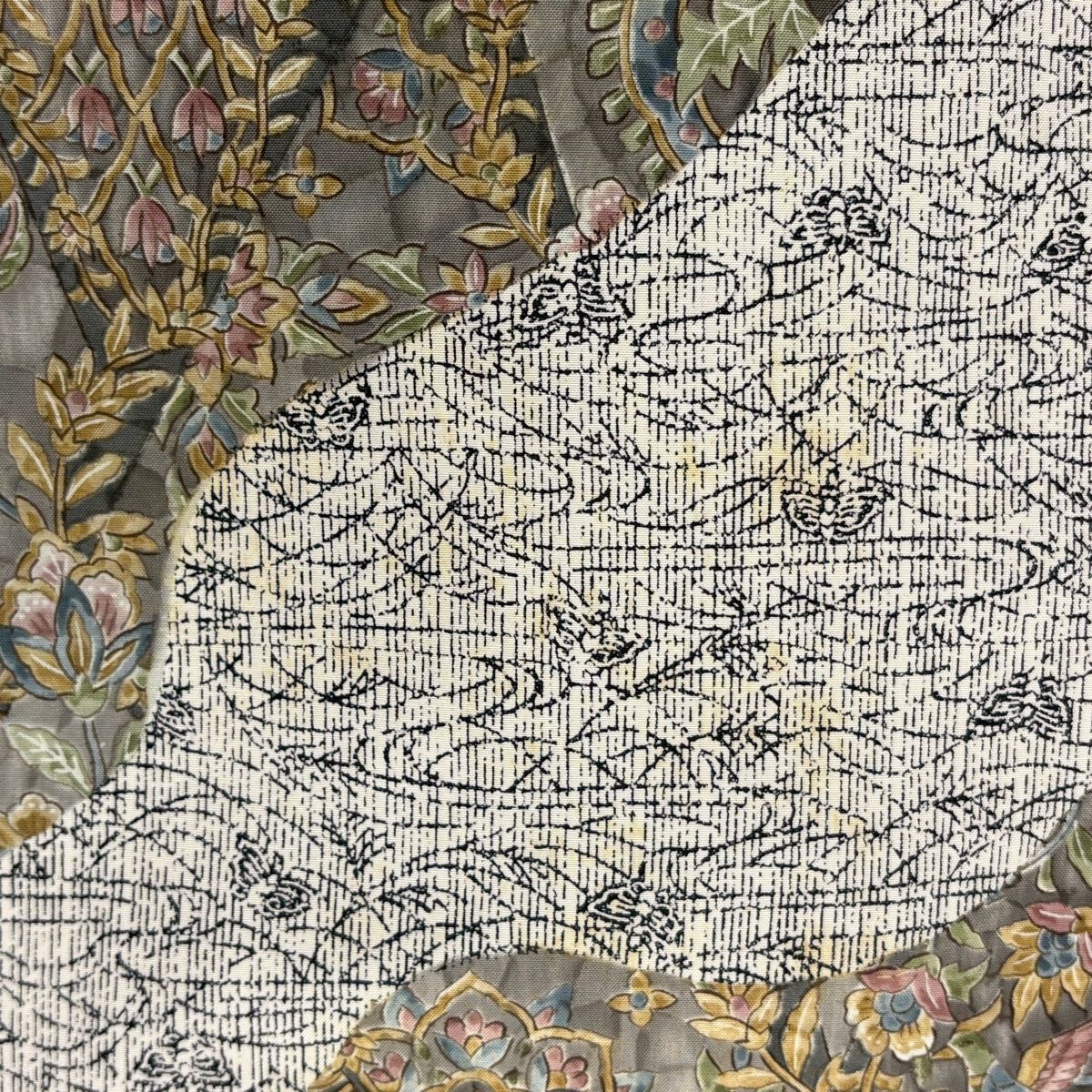  訪問着 身丈169.5 cm 裄丈67 M 袷 二代目 更甚 都喜ヱ門 紬地 落款 草花 華文 灰色 正絹 秀品 訪問着 付け下げ 着物