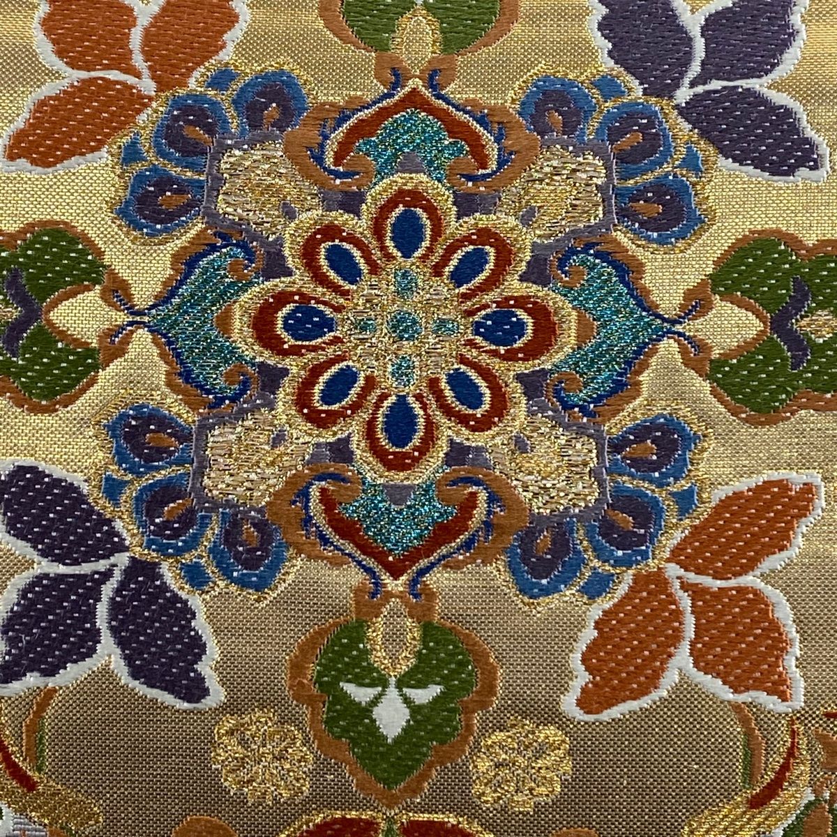 袋帯 秀品 華文 花唐草 唐織 箔 灰色 六通 正絹