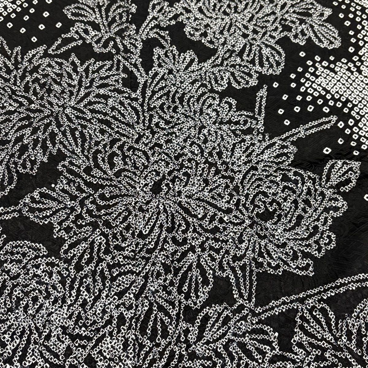  訪問着 身丈162 5 cm 裄丈64 M 袷 菊 草花 総絞り 黒 正絹 秀品 訪問着 付け下げ 着物