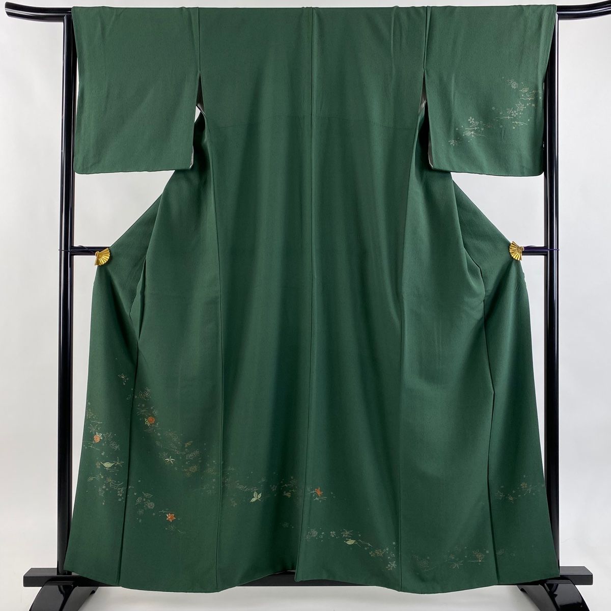 付下げ 身丈159 cm 裄丈66 M 袷 草花 箔散らし 刺繍 金銀彩 緑 正絹 秀品