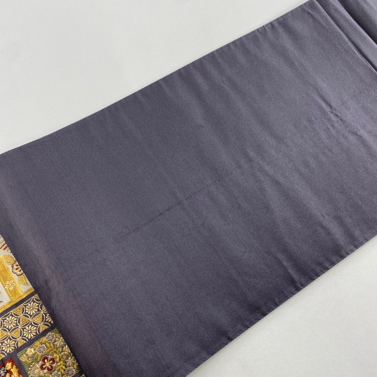  袋帯 秀品 鳥 花唐草 箔 唐織 灰色 六通 正絹 袋帯 帯