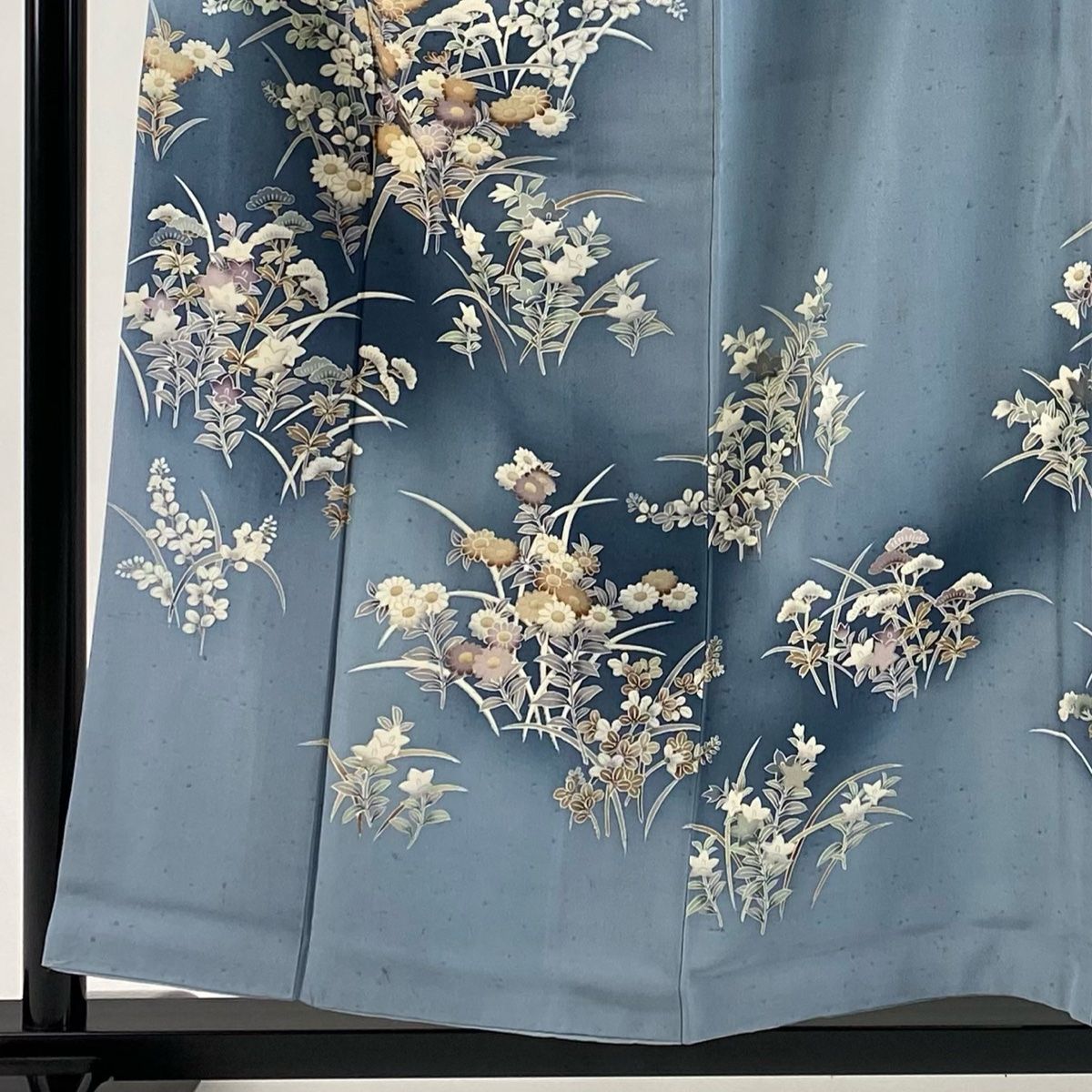 訪問着 身丈156 cm 裄丈63.5 S 袷 秋草 金彩 ぼかし 青灰色 正絹 秀品