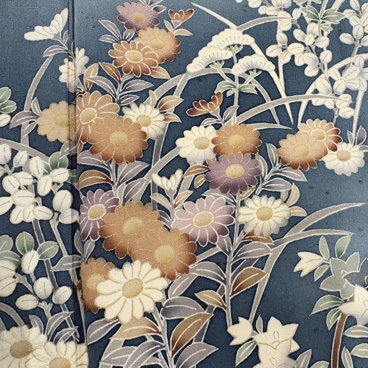  訪問着 身丈156 cm 裄丈63 5 S 袷 秋草 金彩 ぼかし 青灰色 正絹 秀品 訪問着 付け下げ 着物