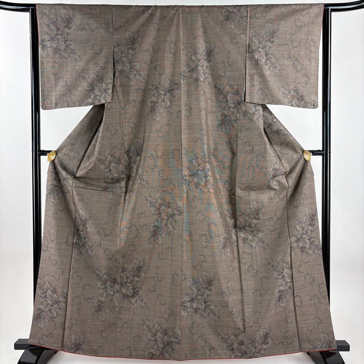 紬 身丈163 cm 裄丈63 S 袷 やまと 葉と実 茶色 正絹 秀品