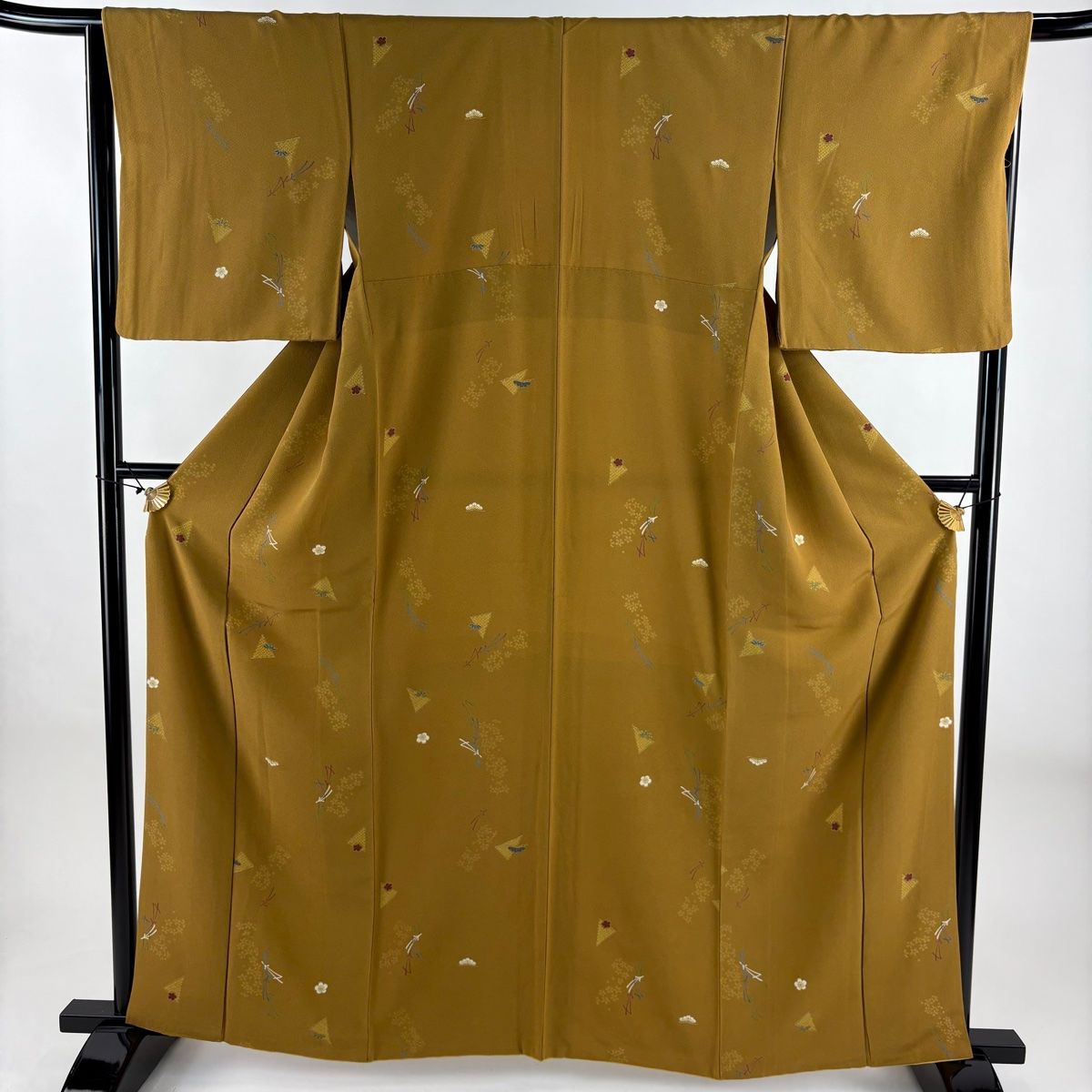 小紋 身丈161 cm 裄丈65.5 M 袷 松竹梅 金彩 山吹茶色 正絹 秀品