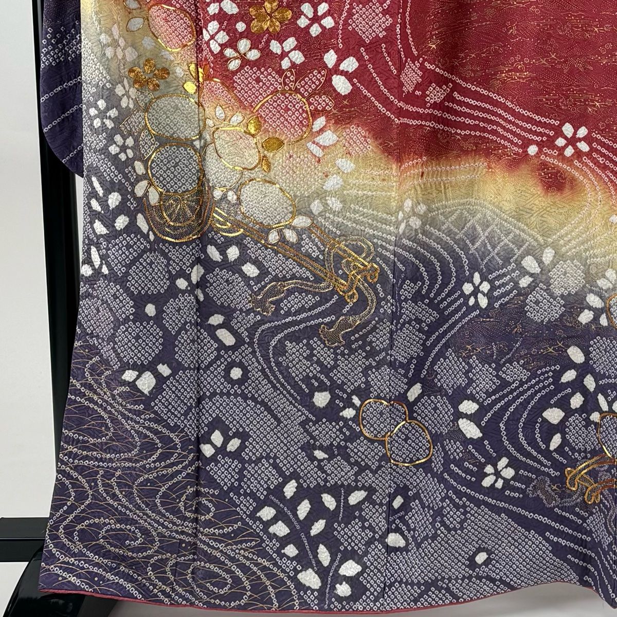 振袖 身丈164 cm 裄丈67 M 袷 花車 露芝 金糸 絞り 濃ピンク 正絹 秀品