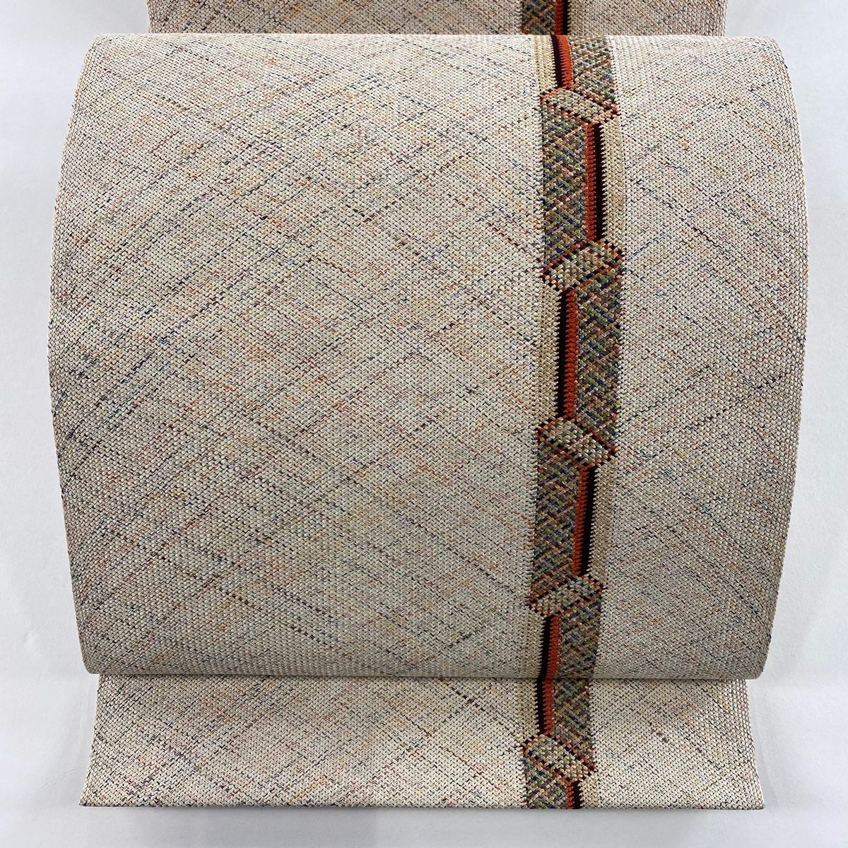 名古屋帯 秀品 八寸名古屋帯 紬地 幾何学模様 ベージュ 正絹