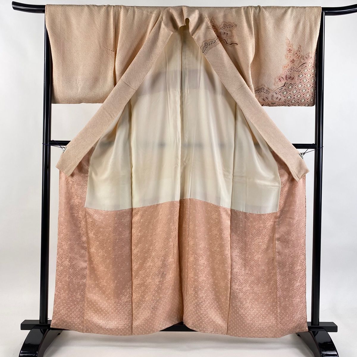  訪問着 身丈160 cm 裄丈66 5 M 袷 笠松 梅 総絞り ピンク 正絹 秀品 訪問着 付け下げ 着物