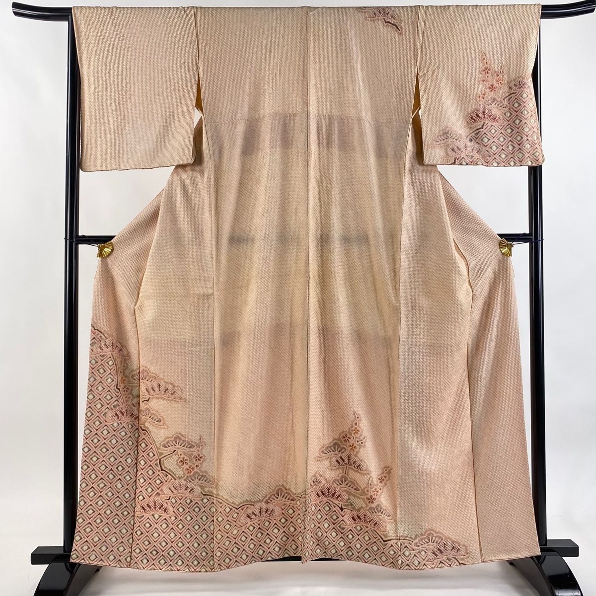 訪問着 身丈160 cm 裄丈66.5 M 袷 笠松 梅 総絞り ピンク 正絹 秀品