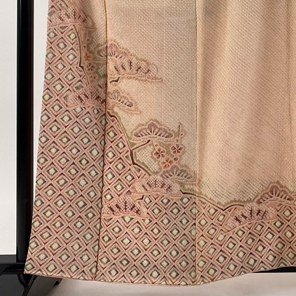 訪問着 身丈160 cm 裄丈66 5 M 袷 笠松 梅 総絞り ピンク 正絹 秀品