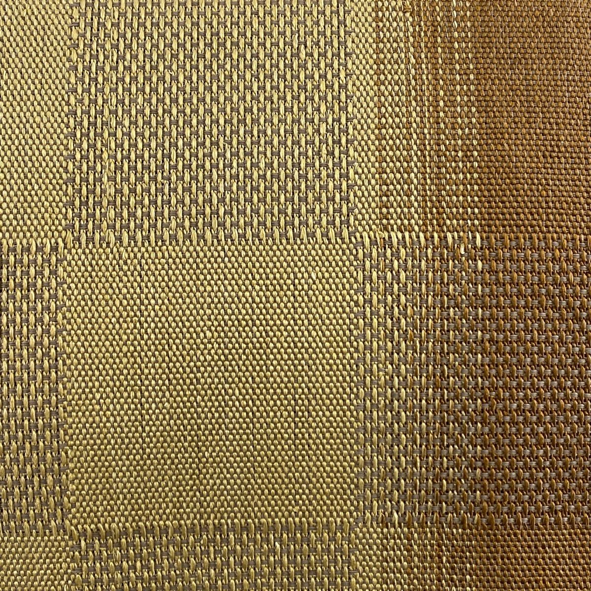 名古屋帯 秀品 紬地 格子 幾何学模様 ベージュ 正絹