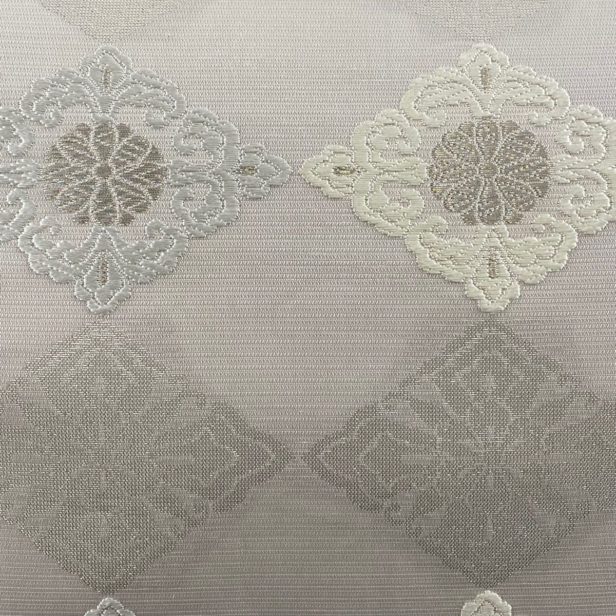 袋帯 秀品 花菱 唐織 箔 灰色 六通 正絹