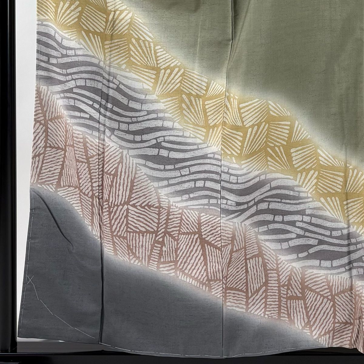 訪問着 身丈158 5 cm 裄丈67 M 袷 紬地 証紙 幾何学 ぼかし 茶緑色 正絹 秀品