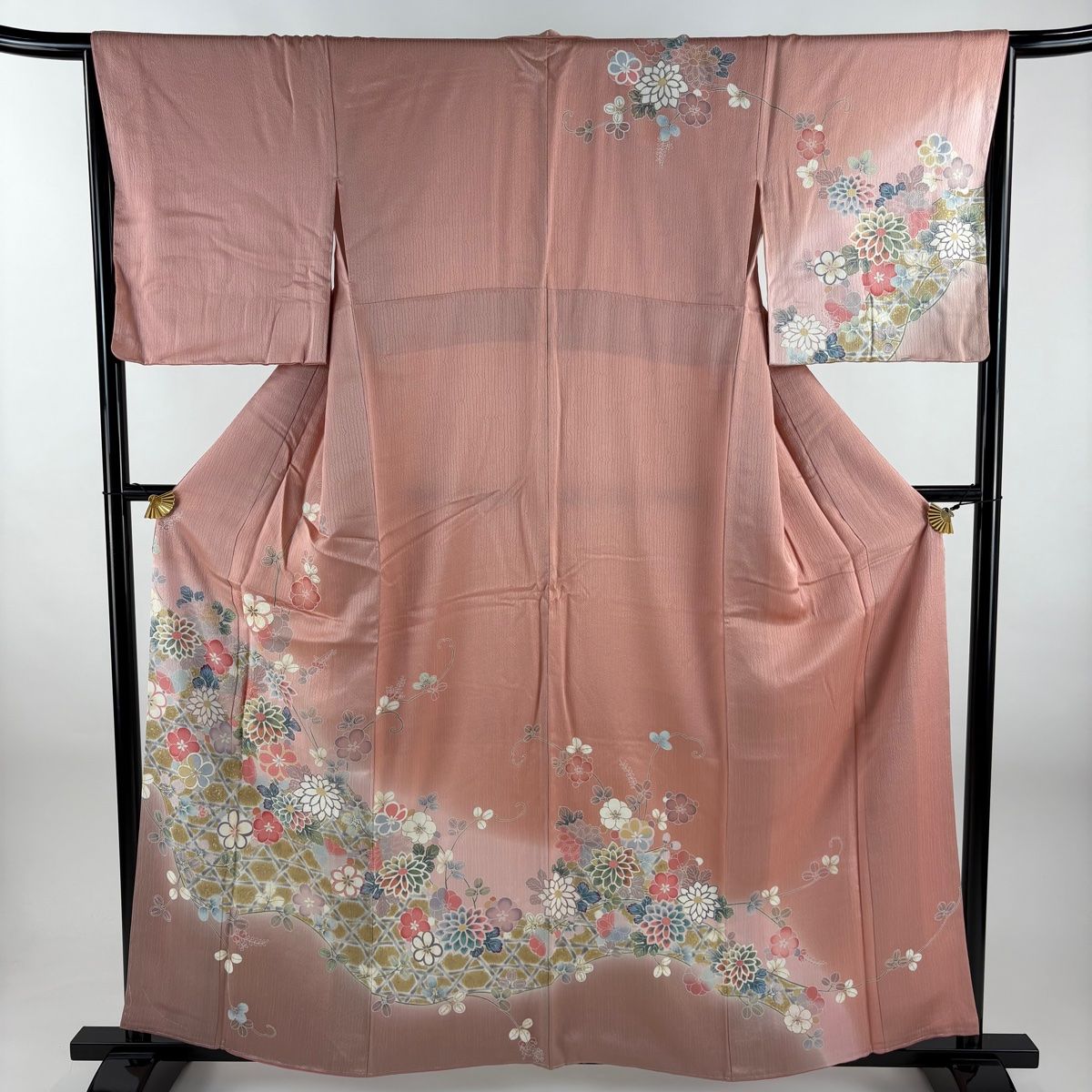訪問着 身丈159 cm 裄丈65 M 袷 菊 梅 金彩 ぼかし ピンク 正絹 秀品