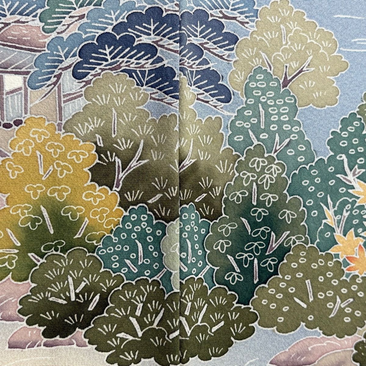  訪問着 身丈155.5 cm 裄丈65 M 袷 落款 風景 建物 ぼかし 青灰色 正絹 秀品 訪問着 付け下げ 着物