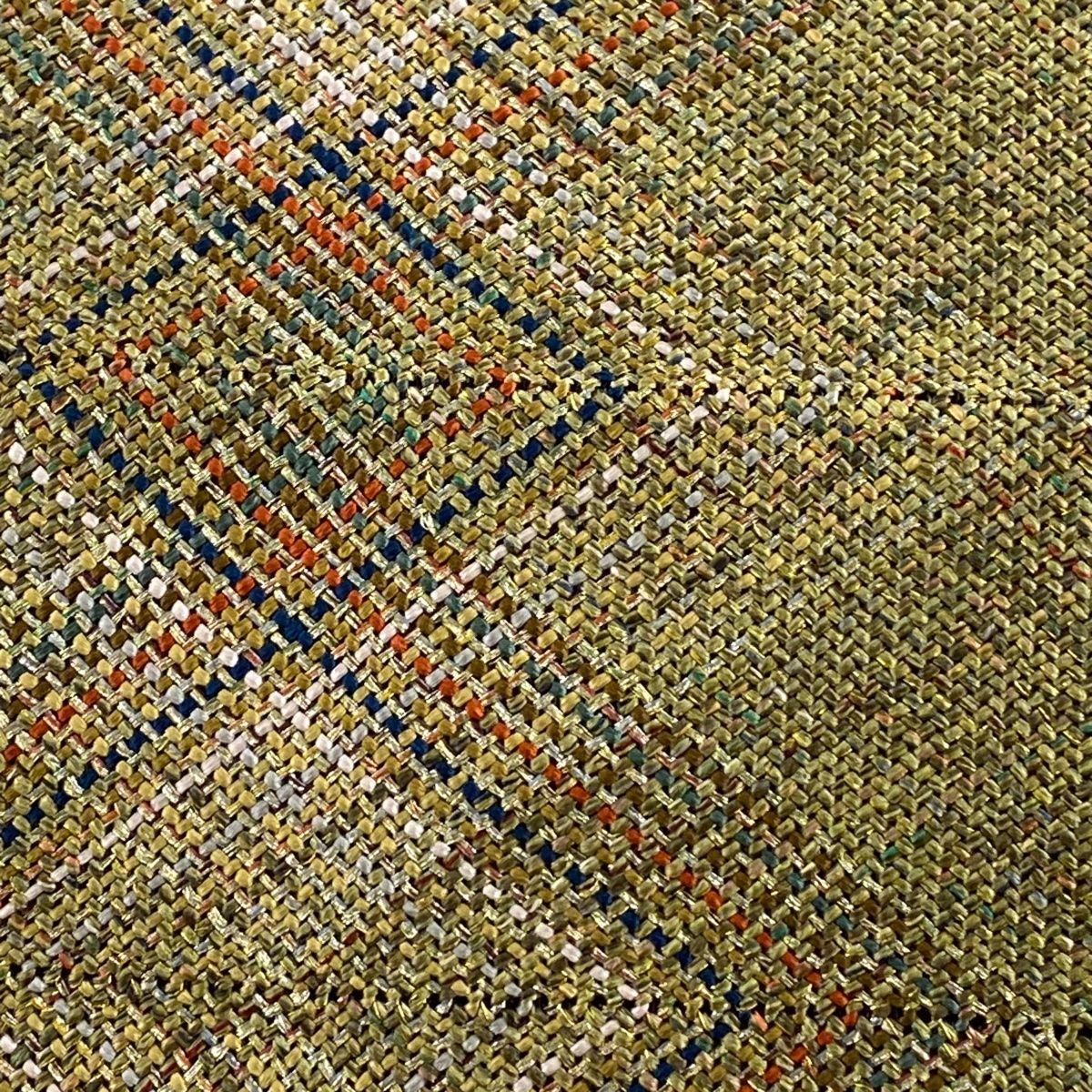 名古屋帯 秀品 八寸名古屋帯 トンネル仕立て 縞 幾何学模様 金銀糸 茶緑色 正絹