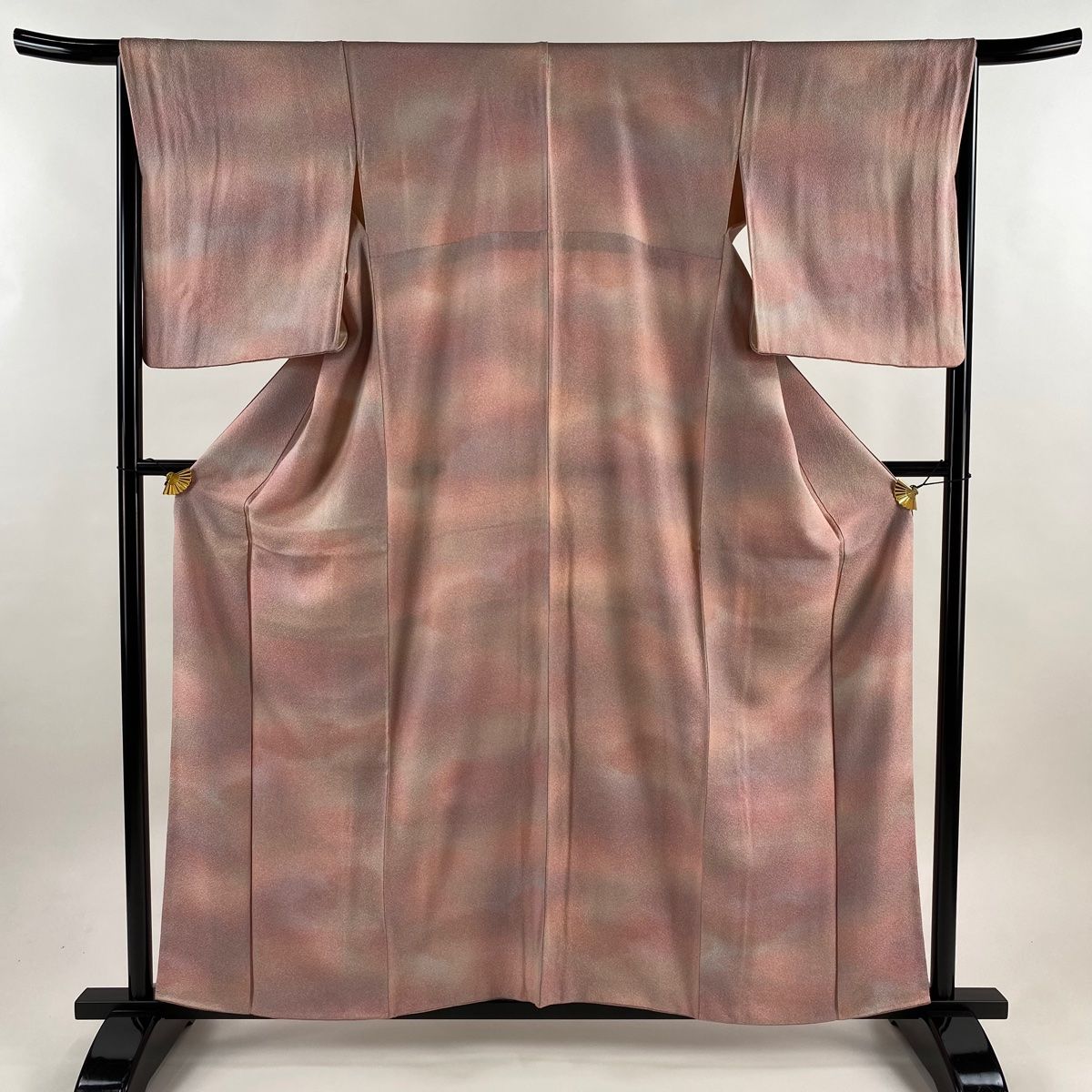 美品】 小紋 身丈159cm 裄丈66cm M 袷 幾何学模様 ぼかし ピンク 正絹