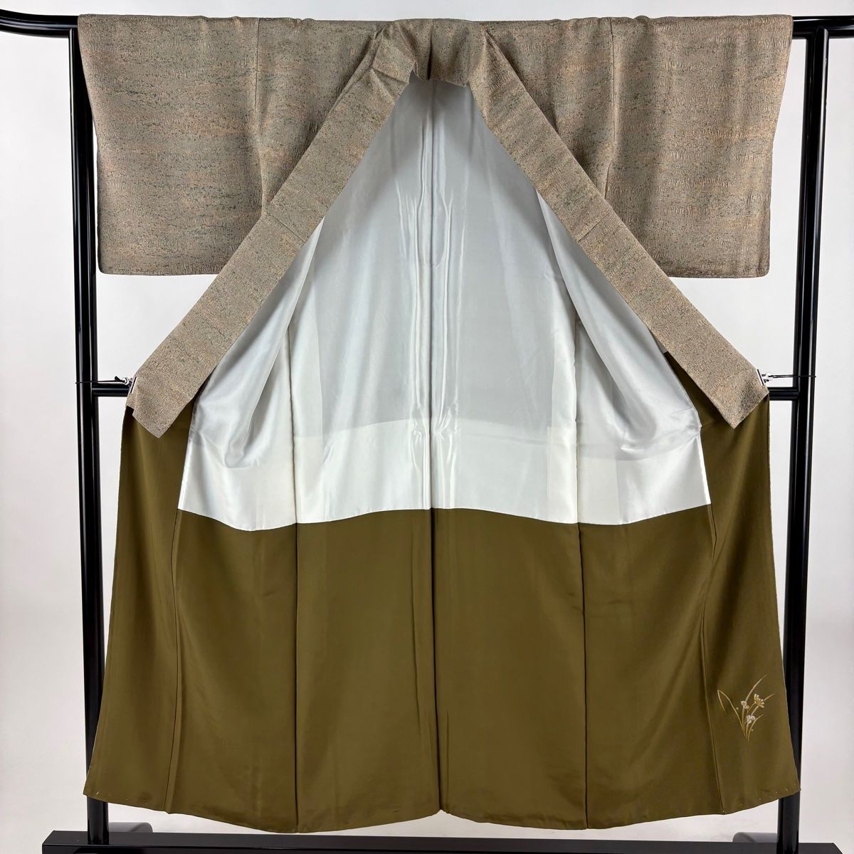  小紋 身丈151 cm 裄丈61.5 S 袷 陶彩染 幾何学模様 薄茶色 正絹 秀品 小紋 着物