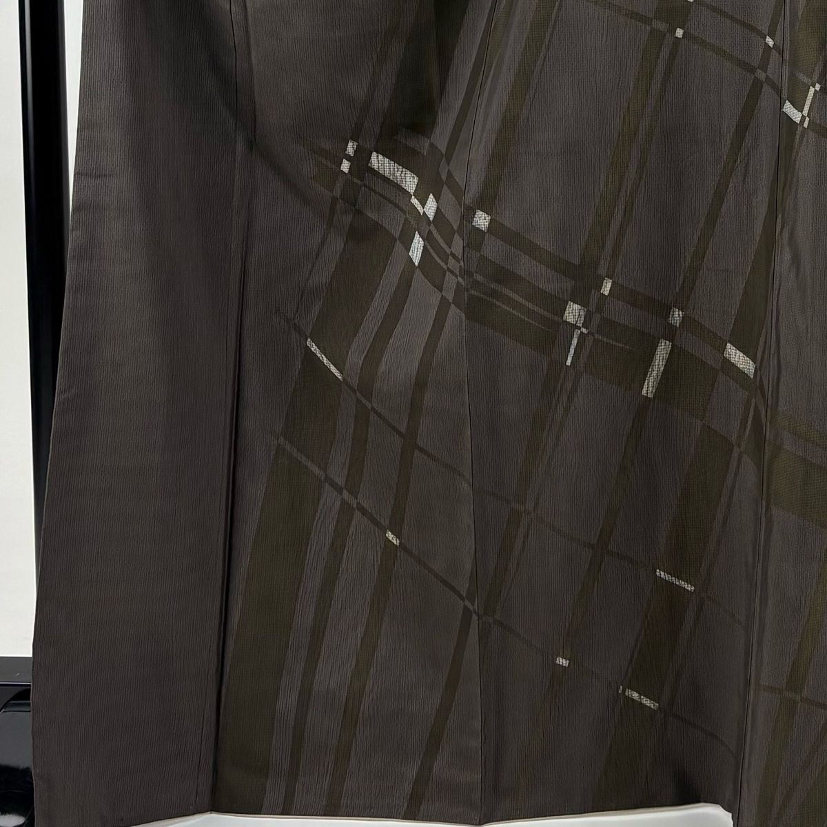 訪問着 身丈168.5 cm 裄丈67.5 L 袷 大島紬地 幾何学模様 茶紫 正絹 秀品