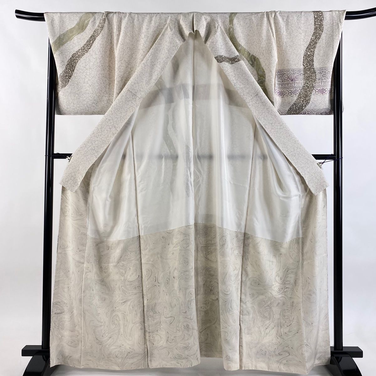  訪問着 身丈162.5 cm 裄丈70 L 袷 草花 墨流し クリーム 正絹 秀品 訪問着 付け下げ 着物