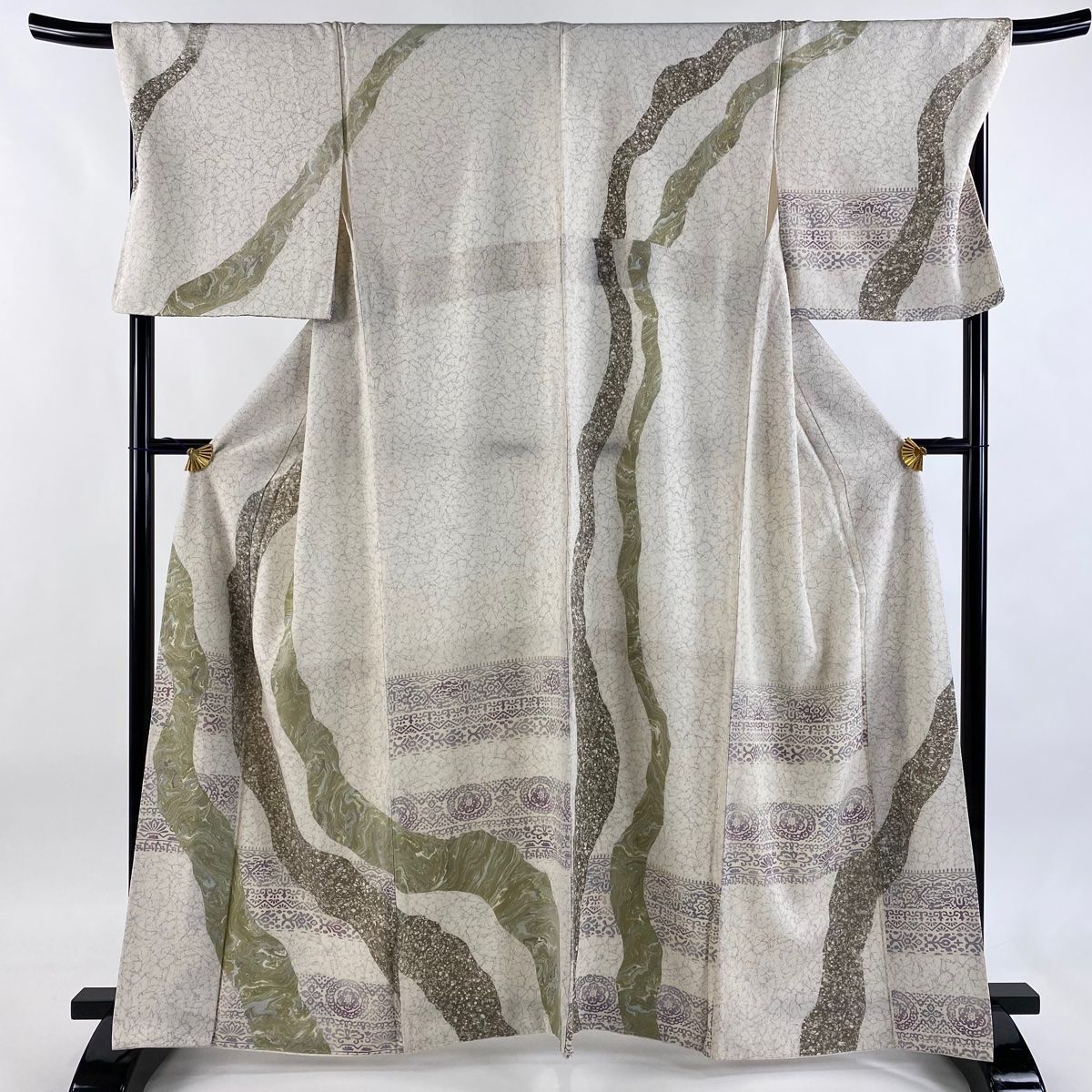 訪問着 身丈162.5 cm 裄丈70 L 袷 草花 墨流し クリーム 正絹 秀品