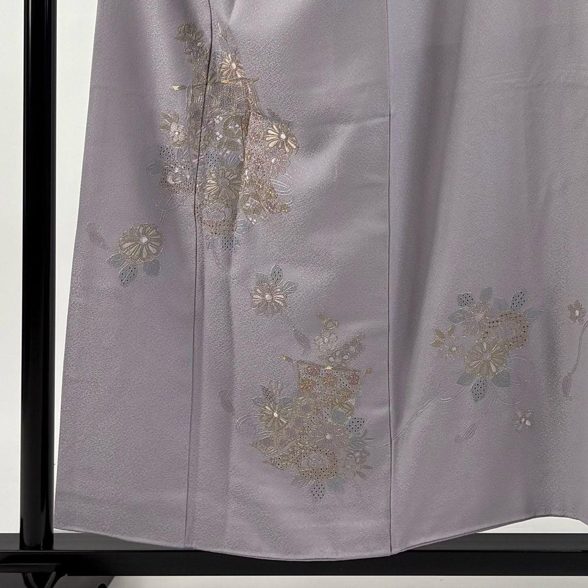 訪問着 身丈155 cm 裄丈69 L 袷 几帳 草花 金糸 刺繍 薄紫 正絹 秀品