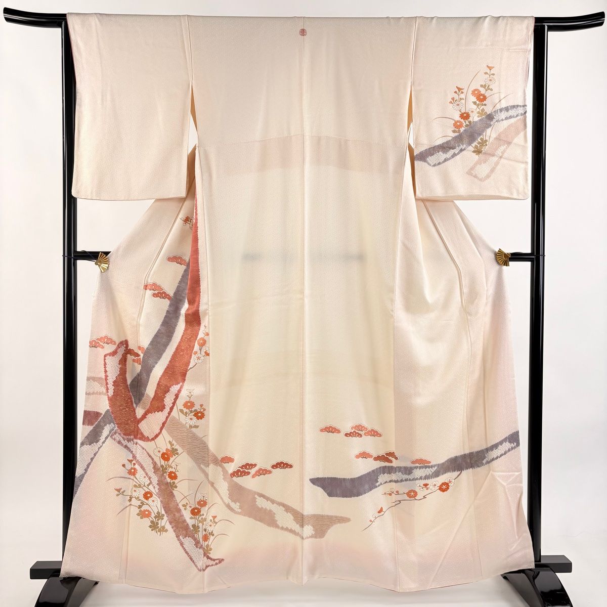 訪問着 身丈162 cm 裄丈64.5 M 袷 熨斗 笠松 絞り 金彩 薄ピンク 正絹 秀品 一つ紋