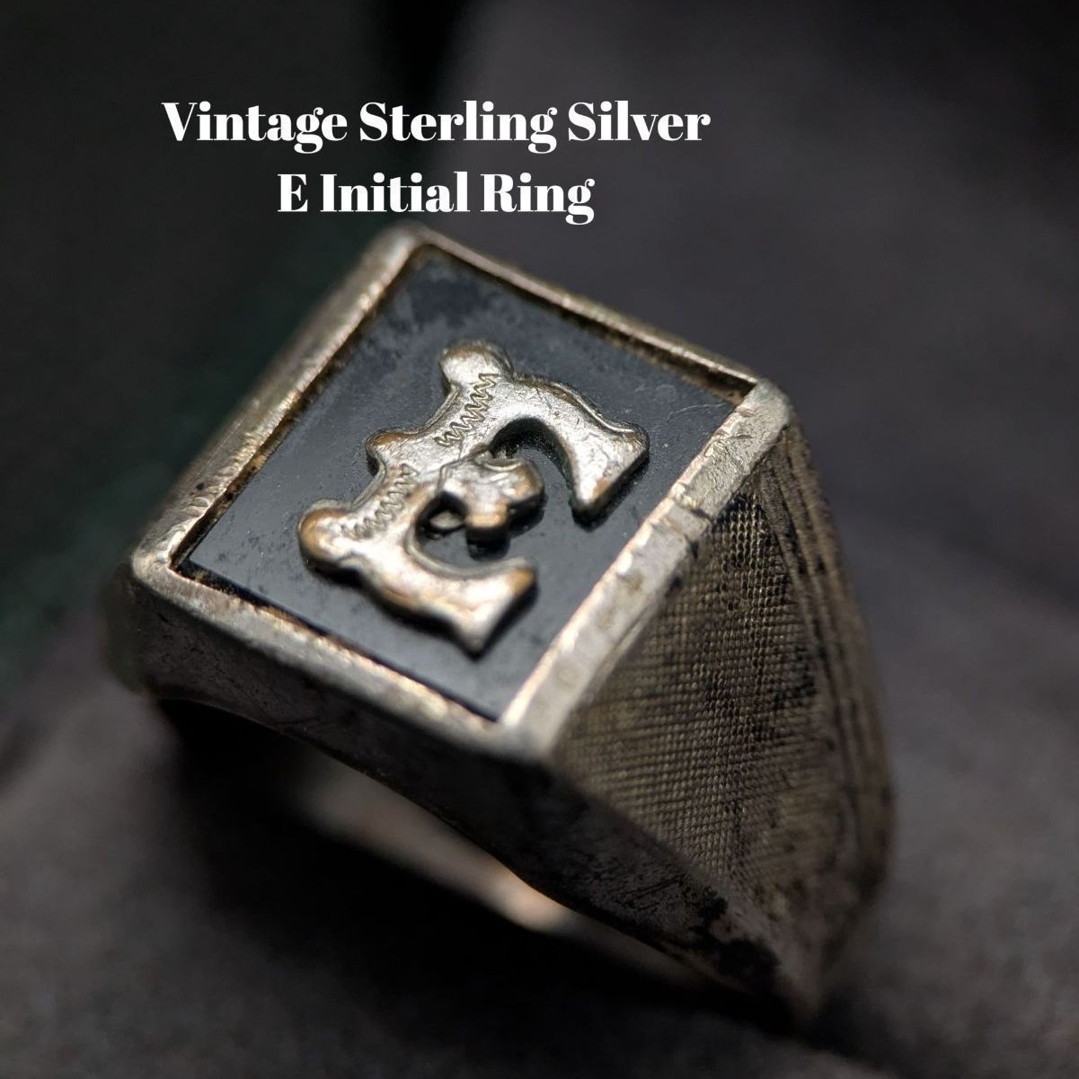 米国製 ヴィンテージ スターリングシルバー925 Eイニシャル シグネットリング 20号 8g モノグラム シグネットリング