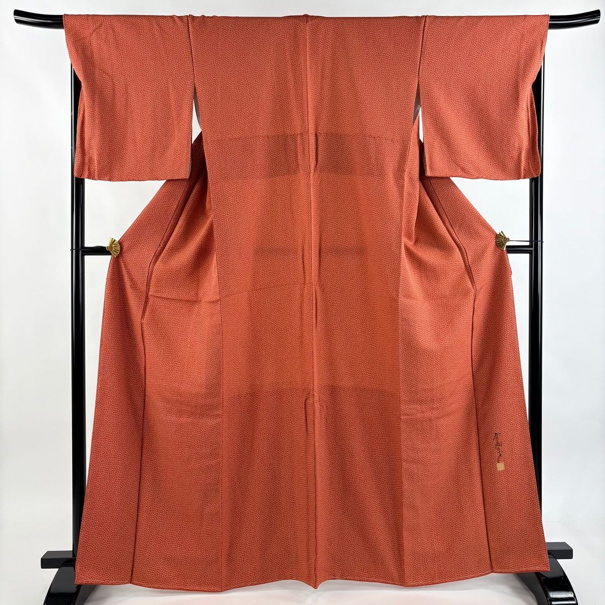 小紋 身丈166 cm 裄丈68 L 袷 斉藤三才 落款 梅 オレンジ 正絹 秀品