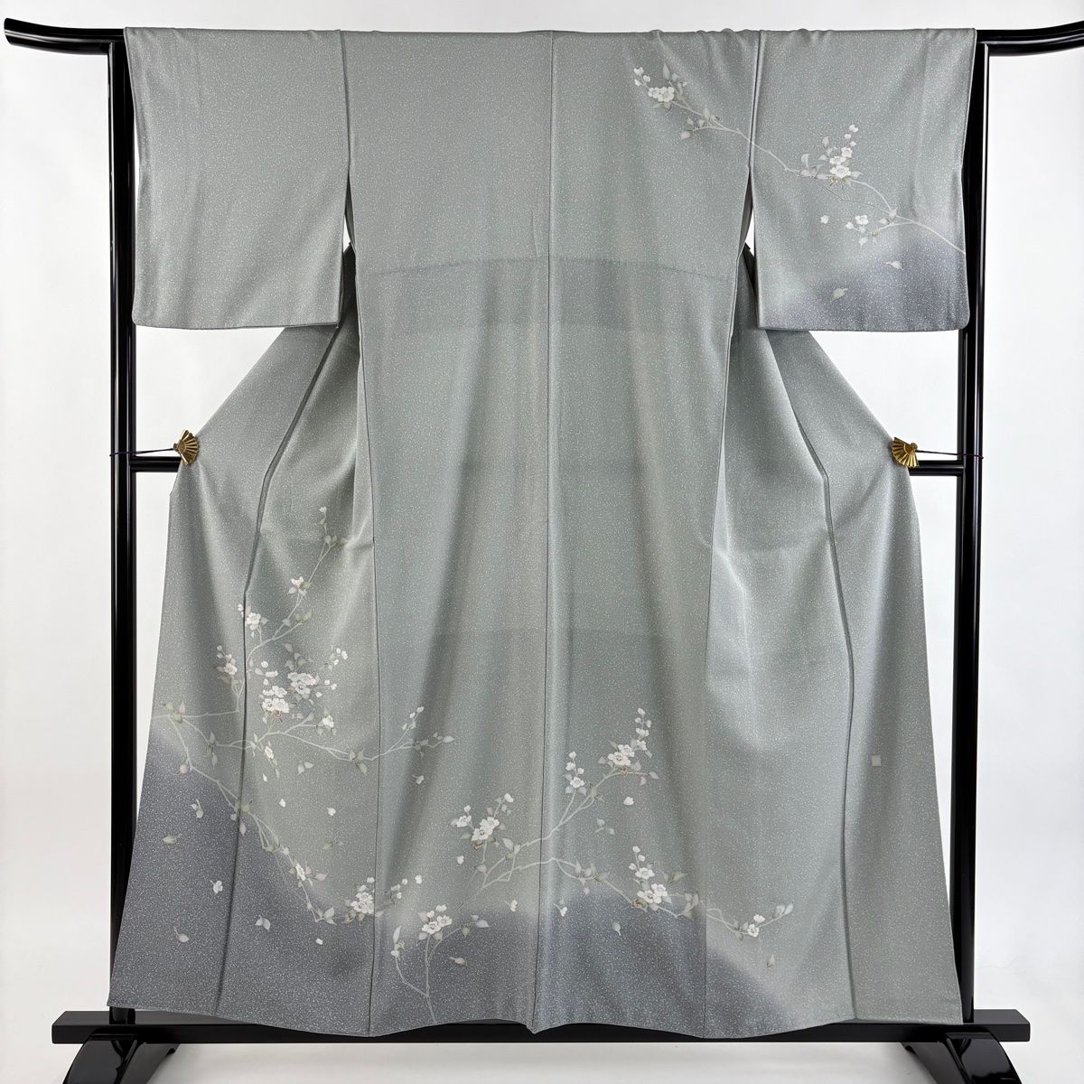 訪問着 身丈157 cm 裄丈63 S 袷 落款 枝花 ぼかし 灰緑 正絹 秀品