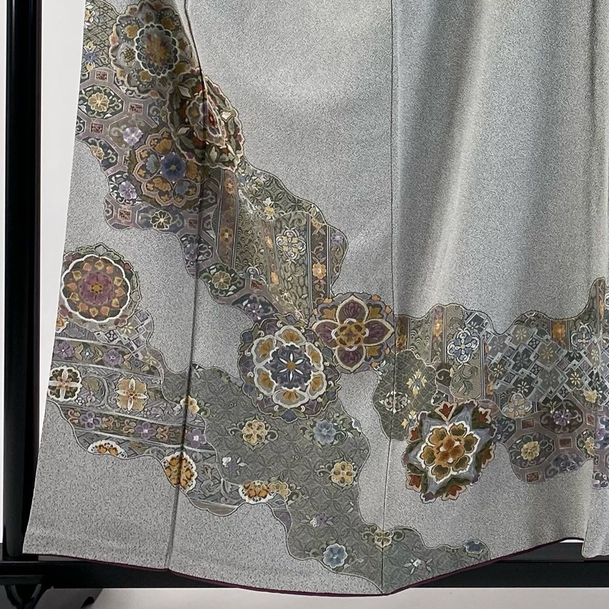 訪問着 身丈157 5 cm 裄丈65 M 袷 霜鳥忍 落款 華文 灰色 正絹 秀品