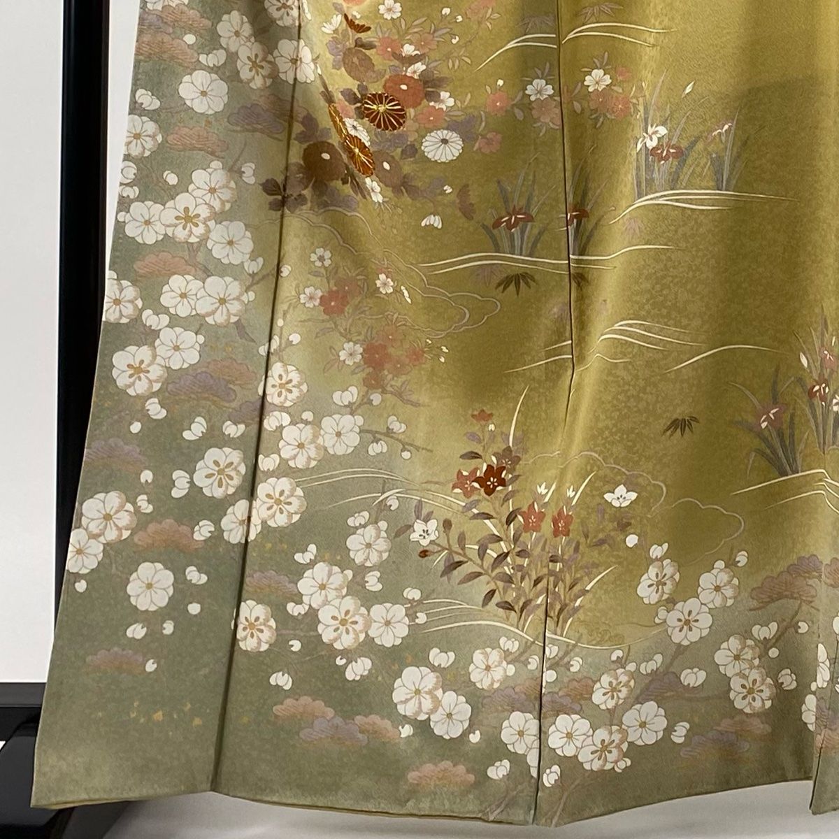 訪問着 身丈165 cm 裄丈68 L 袷 菊 松竹梅 金糸 金彩 山吹茶色 正絹 秀品