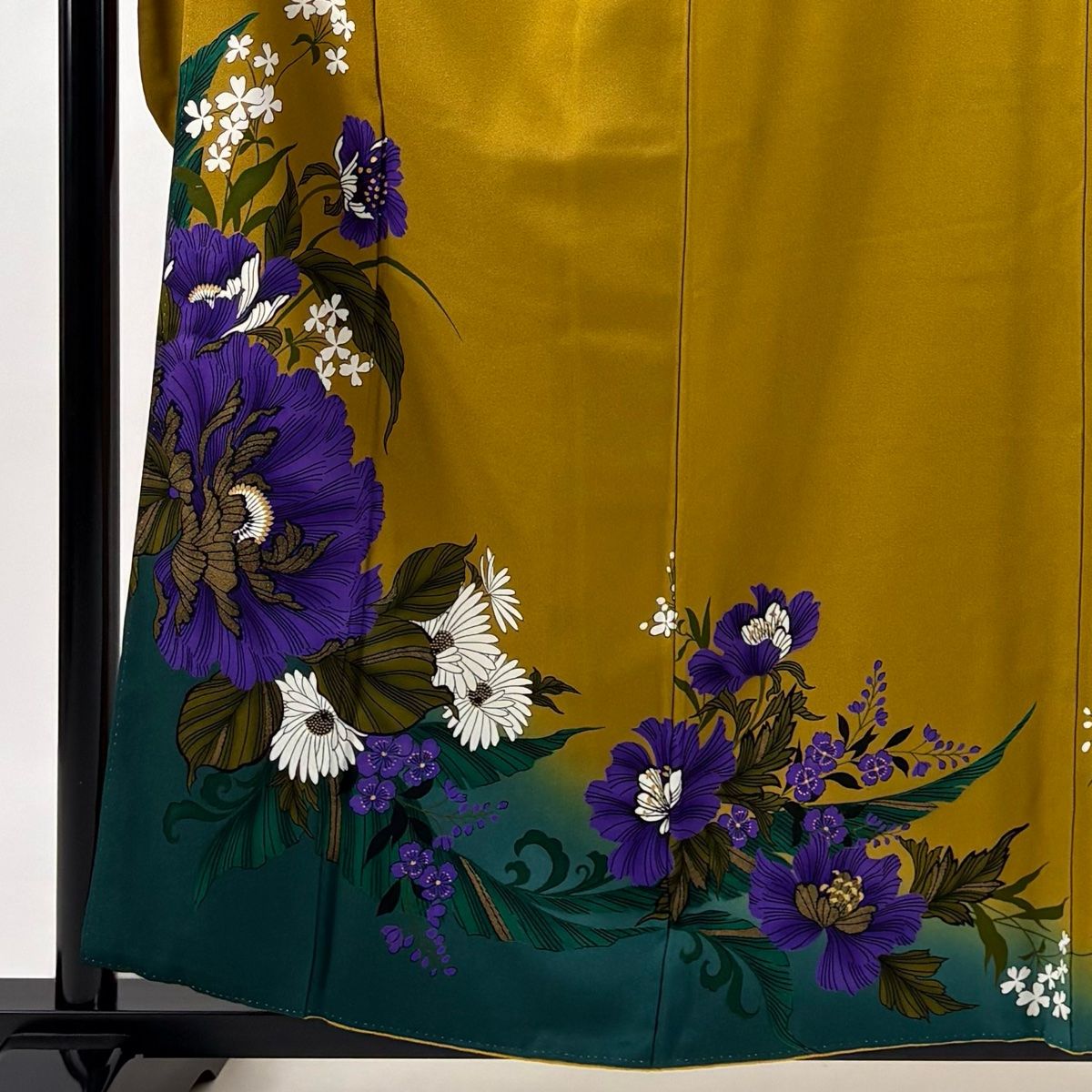 振袖 身丈158 cm 裄丈63 5 S 袷 草花 金彩 黄土色 正絹 秀品