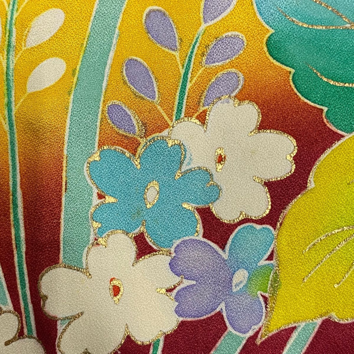  振袖 身丈168 cm 裄丈65 M 袷 牡丹 紫陽花 金糸 金彩 黄色 正絹 秀品 振袖 着物