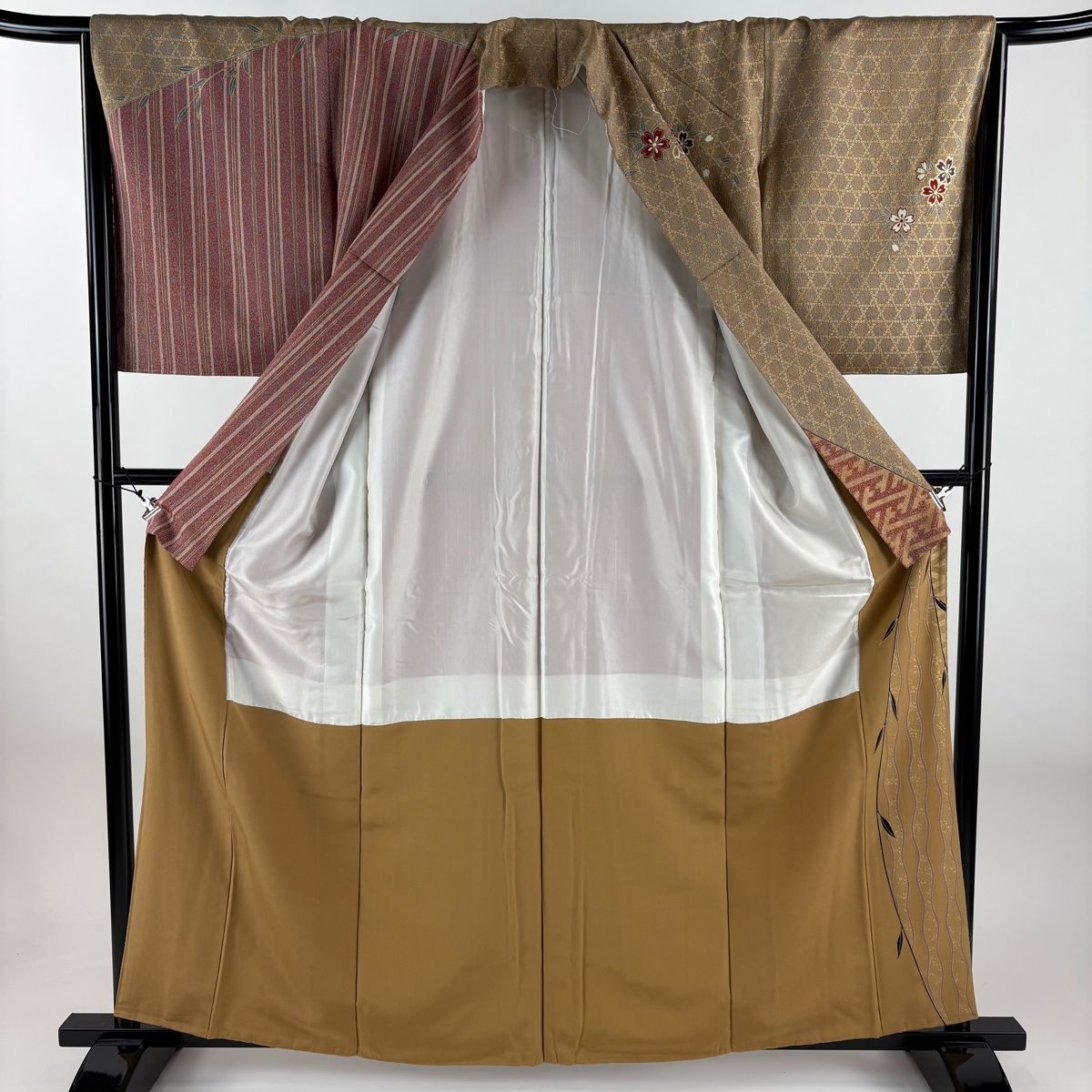  訪問着 身丈161.5 cm 裄丈65 M 袷 花香里 桜 流水 金彩 薄茶色 正絹 秀品 訪問着 付け下げ 着物